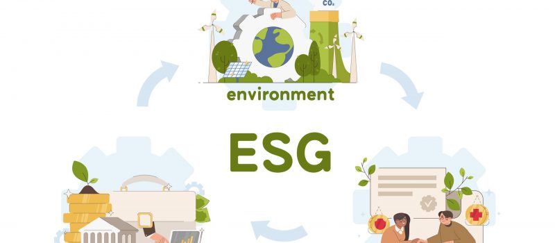 ESG, sustainable investing flat concept. Environment, social and governance. Environmental and corporate responsibility in business company. Ethical and responsible management system.