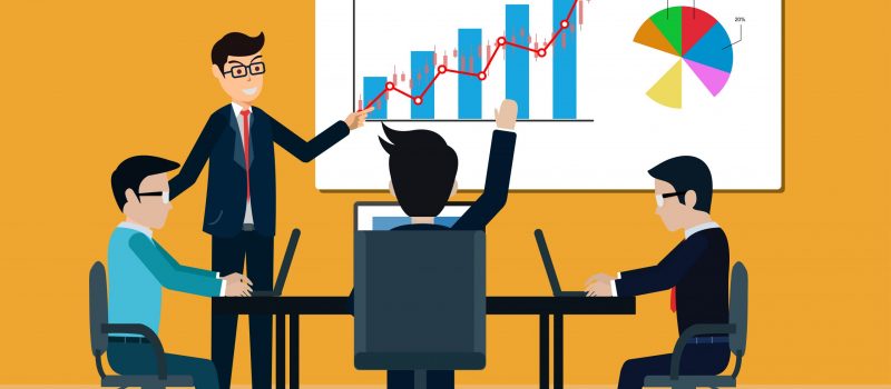 teamwork business meeting concept. businessmen help to brainstorm modern idea and to achieve success and rise. manager hold a conference. and comment on the participant. illustrated vector illustration